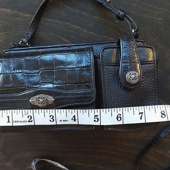 Vtg 90s black pebbled leather multi-pocket crossbody mini bag - Picture 3 of 16